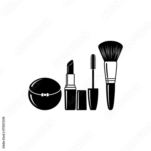 Black silhouette makeup collection icons isolated on white background