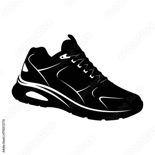 Black silhouette of a modern athletic running shoe