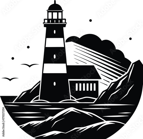 A beacon of white architecture stands tall on the coast, its light guiding ships navigating the summer sea