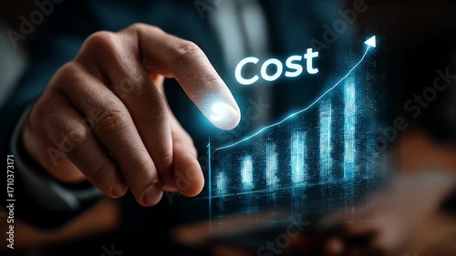 Man Touching Glowing Cost Increase Chart