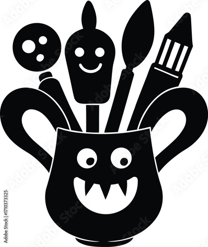 A humorous cartoon illustration of a coffee cup for your kitchen or cafe design