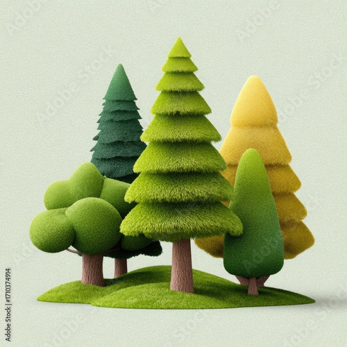 Wallpaper Mural Whimsical Cartoon Trees on Textured Green Background Keywords: trees, cartoon, whimsical Torontodigital.ca