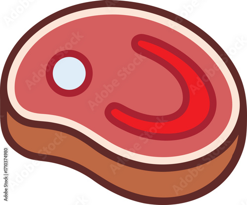 Cartoon illustration of a juicy steak cut, prepared for gourmet eating