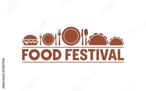 Food Festival Illustration: Delicious Dishes, Cutlery, and Culinary Celebration for Events, Marketing and Gastronomy-Themed Designs, Featuring Burger, Plates, Tacos.