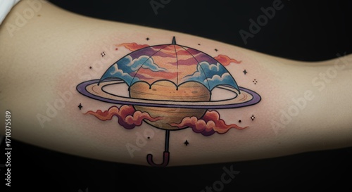 Planet tattoo design on arm