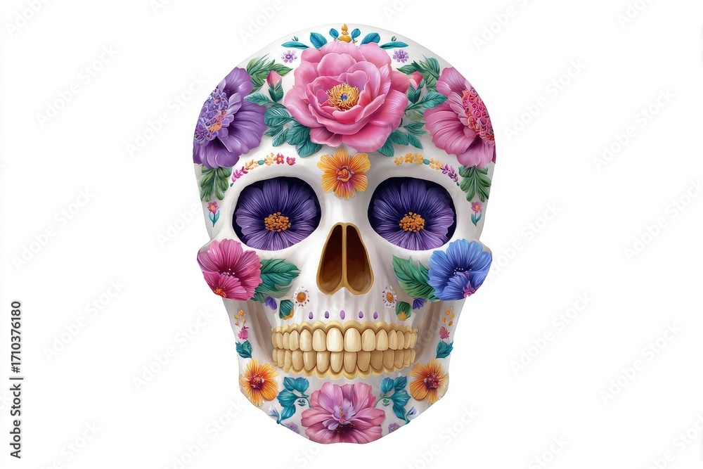 custom made wallpaper toronto digitalWhite Skull Decorated with Colorful Flowers and Green Leaves
