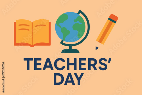 World Teachers’ Day Flat Vector Illustration with Education Icons