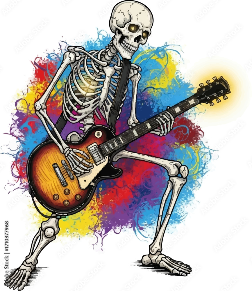 Fototapeta premium Rocking Skeleton Playing Electric Guitar Illustration