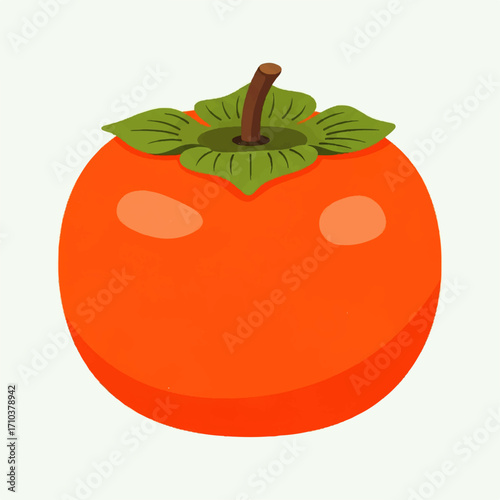 Vibrant orange persimmon fruit with green leaves illustration, healthy, fresh, and natural food concept