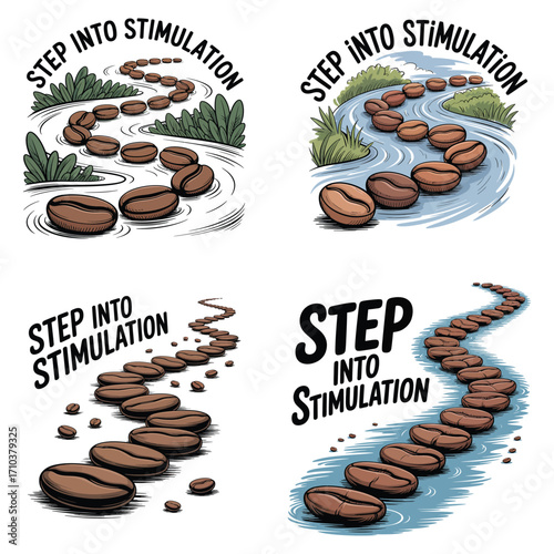 Coffee beans stepping stones water path river