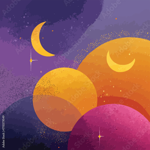 Composizione astratta vibrante con sfumature di arancio e viola