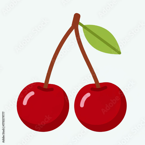 Sweet Cherry Duo A Vibrant Illustration of Fresh, Juicy Cherries with a Green Leaf