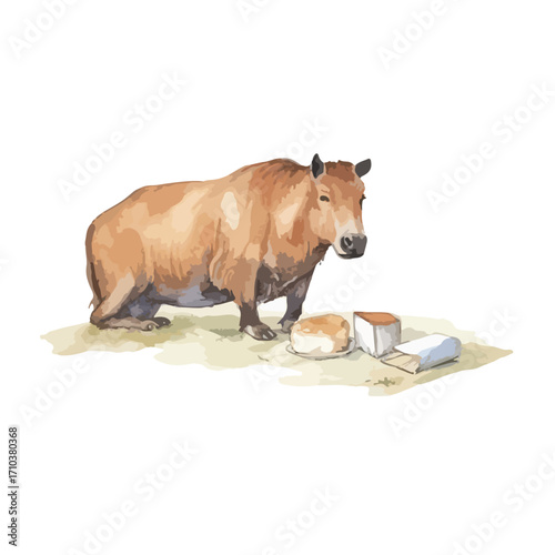 Gentle Giant with Food A Capybaras Relaxed Mealtime Scene