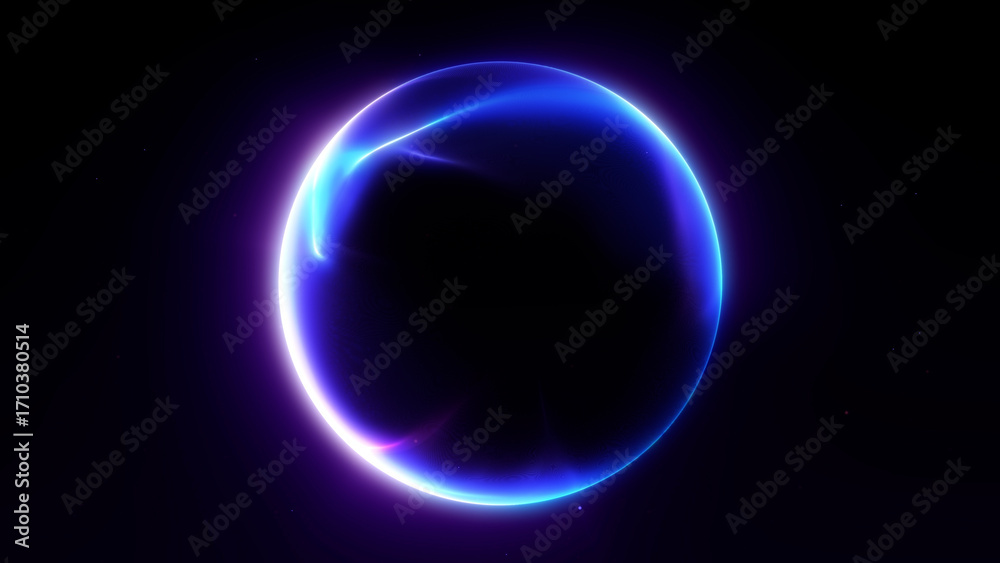 Obraz premium A glowing futuristic abstract blue energy sphere with smooth neon light lines on dark background, high tech digital design concept.