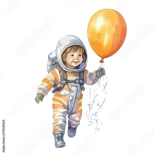 Joyful Child Astronaut with a Bright Balloon