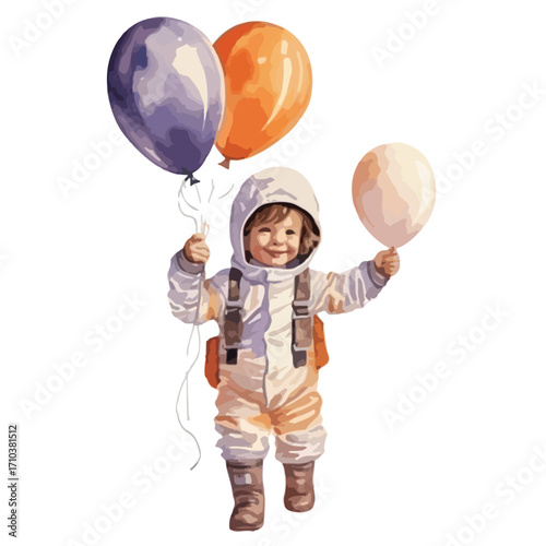 Joyful Little Astronaut with Colorful Balloons