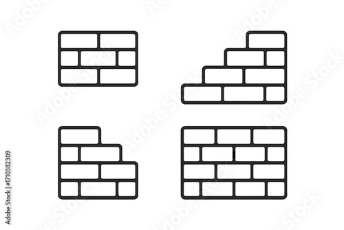 Brick wall line icon set. Brickwork masonry graphic symbol collection. Simple outline vector illustration for construction, building, or architecture. Editable stroke signs.