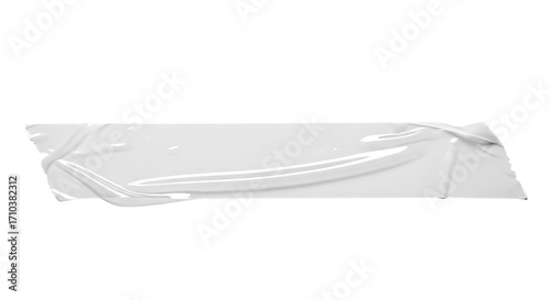 A single strip of clear adhesive tape, isolated on transparent background, featuring its glossy surface and slightly crumpled texture, perfect for adding a realistic touch to digital designs and mocku