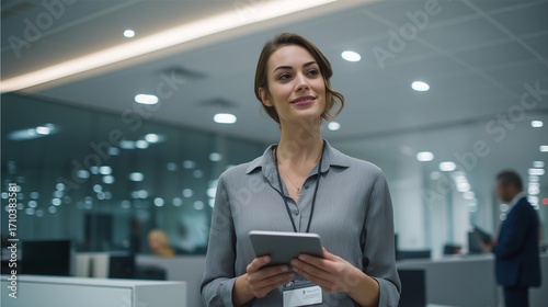 A female employee working in a company office. Organizing documents, charts, and sheets. Organizing files. An office worker who excels at her job. Created by AI.