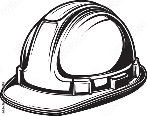 Protective Helmet Hard Hat for Construction Worker PPE Safety Vector Illustration, Sketch Drawing Line Linear Symbol Icon Engraving, Hand-drawn Doodle Black and White Isolated