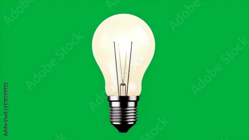 Incandescent light bulb lighting up on a green background. Chromakey animation representing a new idea, innovation, or creative concept