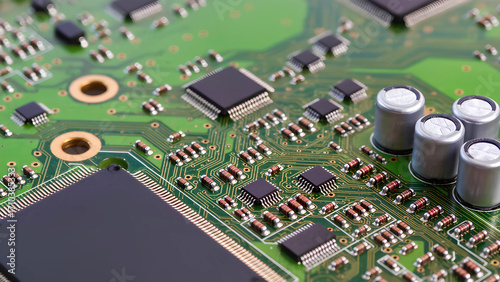 CPUチップと基板配線パターンのマクロ写真