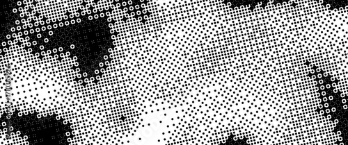Pixelated bitmap gradient texture. Black and white dither pattern background. Abstract glitchy pattern. 8 bit video game screen wallpaper. Wide raster backdrop. Retro pixel art Illustration. Vector