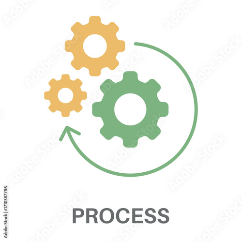 Process Silhouette Glyphs Color Green With Yellow Concept Simple Style Design Vector