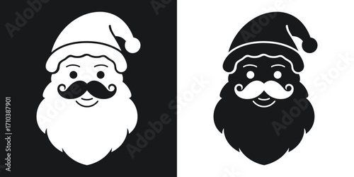 Black and White Silhouette of Santa Claus Face with Beard and Hat father christmas