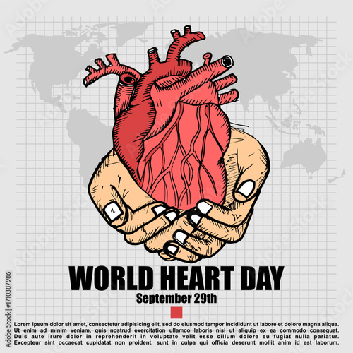 World Heart Day, September 29, poster and banner vector
