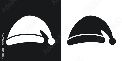 Icon of a winter cap with a pom-pom on black and white backgrounds beanie