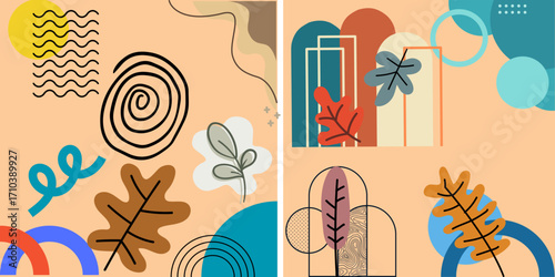 Floral vintage vector pattern for spring and summer invitations, cards, and wallpapers.Modern abstract covers set, minimal covers design. Colorful geometric background, vector illustration