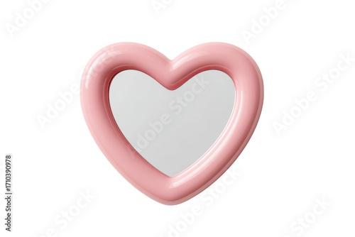 Pink heart-shaped mirror with glossy frame, cut out