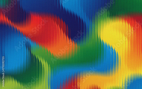 Abstract rainbow colored wavy lines with a grainy texture and vertical distortion effect background
