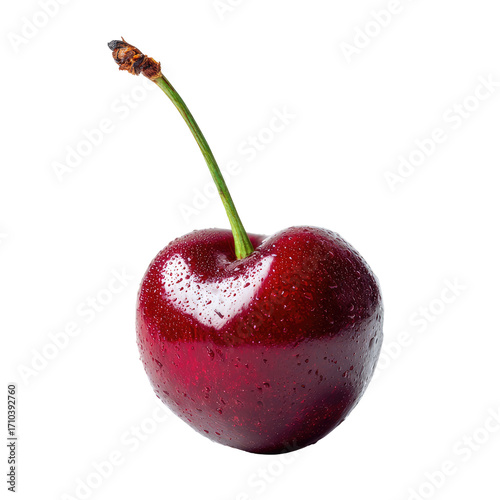 Single ripe cherry with heart shape on skin