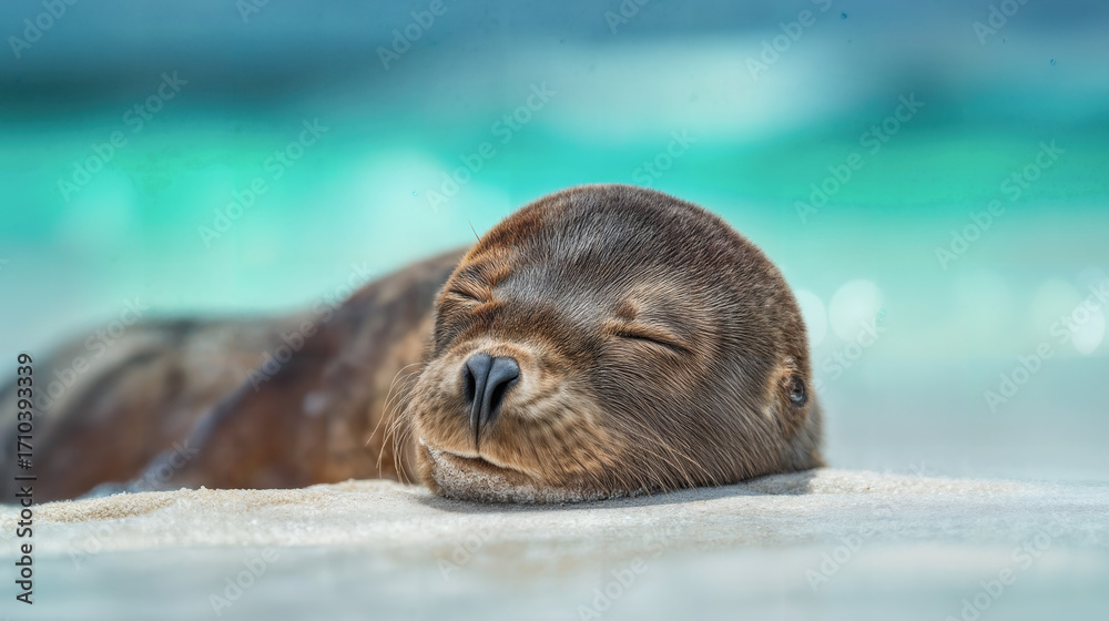 Fototapeta premium Sea lion enjoys a warm nap on the beach