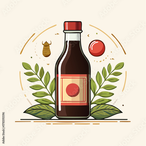 Soy Sauce Bottle with Ingredients Illustration