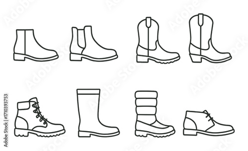 Variety of boot silhouettes including cowboy, chelsea, and hiking styles