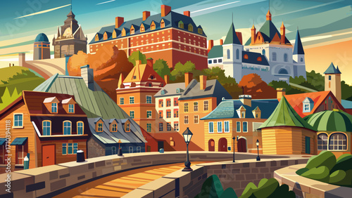 Historic District of Old Québec, Canada, with its fortified city walls and charming cobblestone streets, reflects French colonial heritage in North America.