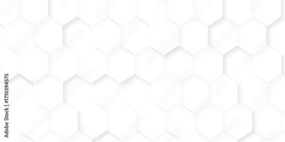 Fototapeta premium Modern white grid hexagon technology creative emboss light honeycomb polygonal web. abstract geometric science and mosaic tile with template texture background. 