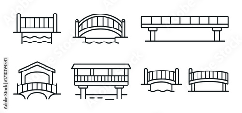 Collection of minimalist bridge icons on dark background