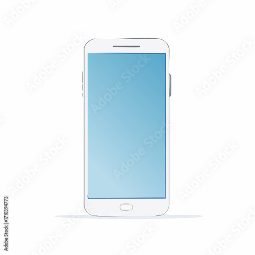 White Smartphone with Light Blue Screen on White Background