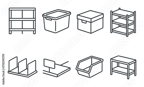 Various storage solutions icons on dark background