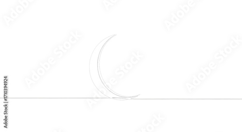 A minimalist line drawing of a crescent moon on a transparent background, isolated on transparent background, evoking a sense of tranquility, mystery, and the beauty of the night sky