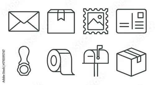 Monochrome mail and parcel icons on gradient background