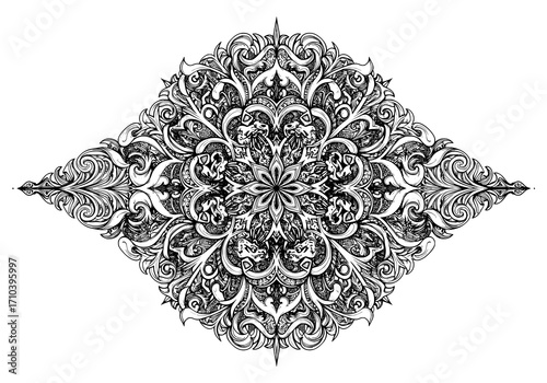 Intricate black and white mandala art, perfect for meditation, design, and spiritual practices, creating a sense of peace and calm