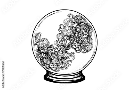 Intricate swirling lines and patterns fill a gazing crystal ball, creating a stunning artistic display that evokes mystical wonder and imagination