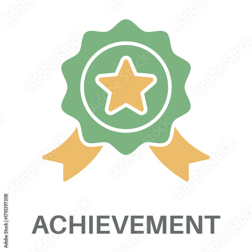 Achievement Silhouette Glyphs Color Green With Yellow Concept Simple Style Design Vector
