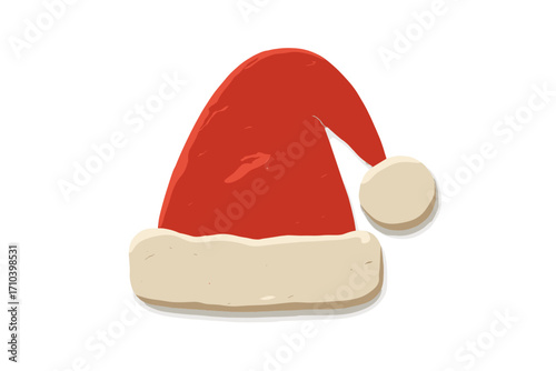 Santa Claus Christmas hat made of colorful clay modeling, handcrafted plasticine toy, naive childish style illustration, festive holiday accessory, isolated vector cartoon element