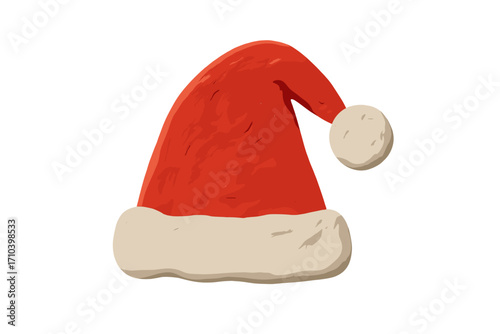 Christmas Santa Claus hat clay model, holiday festive plasticine element, handmade cartoon toy, childish naive style, isolated vector illustration with transparent background